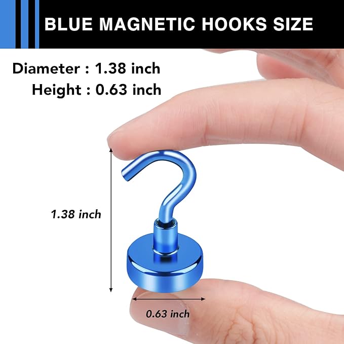 LOVIMAG Magnetic Hooks，30Lbs Magnet Hooks for Cruise Cabin, Magnetic Hooks for Hanging, Fridge, Classroom, Refrigerator, Ceiling, Office, Kitchen. Grill, Garage-6 Pack of Blue