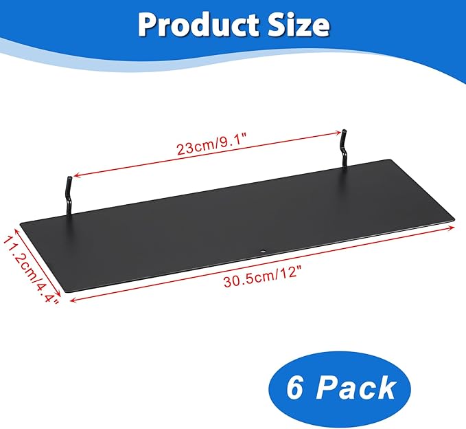 Kokone 6 Pack Pegboard Shelves for Storing or Displaying, 12x4 Inch Flat Display Shelves for Pegboard, Wall Pegboard Shelves Accessories Steel Tray for Garage Workshop Craft Room Organizer