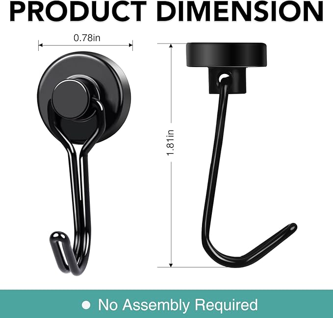 MIKEDE Magnetic Hooks 4 Pack, 40Lbs Heavy Duty Neodymium Magnet Hooks Black Magnetic Swivel Hooks for Hanging, Rust Proof Strong Magnets with Hook Magnetic Metal Hanger for Storage