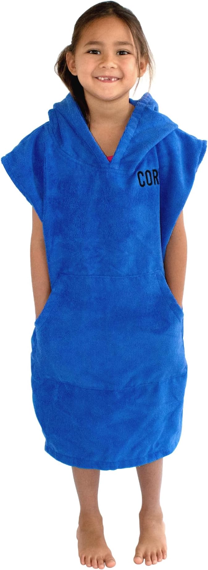 COR Surf Poncho Changing Towel Robe with Hood and Front Pocket for Kids, Doubles Up As Beach Towel and Blanket, Made of Quick Dry Microfiber, Fits Ages 3-8 Years Old (Dark Blue, one Size fits Most)