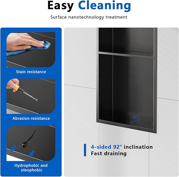 QAOYEDE Shower Niche Insert 24"x12", Stainless Steel 2 Layer Niche for Shower Wall No Tile Needed, Recessed Showers Shelf for Bathroom Storage, Dark Grey Black