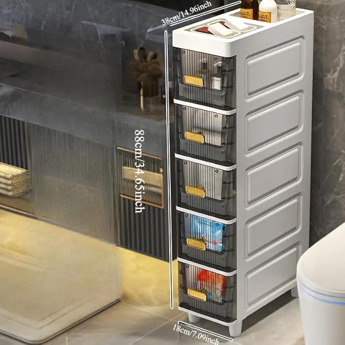 Slim Storage Cabinet with Drawers - Durable Waterproof PP Organizer for Bathroom/Kitchen/Health - Small Spaces, Snacks, Display & Retail