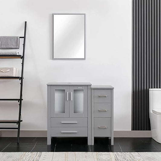 eclife 36" Modern Bathroom Vanity Sink Combo Freestanding Cabinet with Small Side Cabinet, Without Vessel Sink, Faucet, Drain (Gray Vanity Only)