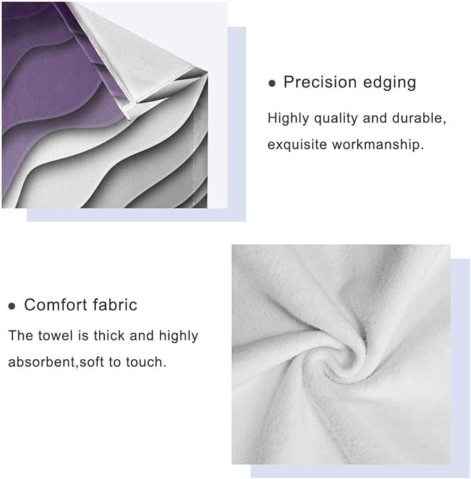 Purple Grey Stirped Bath Towels Set,Absorbent Soft 3 Piece Mid Century Beach Themed Abstract Towels for Bathroom,1 Bath Towel 1 Hand Towel 1 Washcloth,Quick Dry Decoractive Bathroom Towels