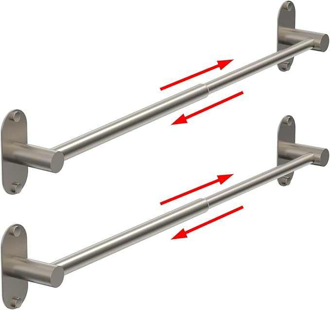 Towel Bar, Adjustable 14.4inch - 25.2inch Towel Rack, Self Adhesive & Wall Mounted for Bathroom Kitchen Hand Towel Holder Cloths Hanger SUS 304 Stainless Steel Organizer Single Bar (2, Brushed Nickel)