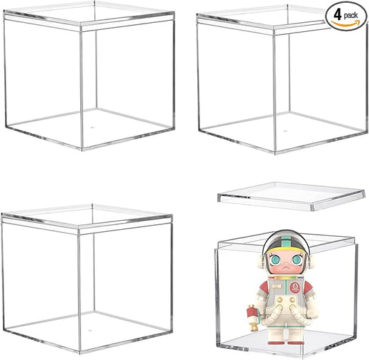 Acrylic Box Clear Boxes with Lid 4 Pieces Display Case Graduation Candy Box Plastic Square Cube Wedding Present Valentine's Day Birthday Party Gift Wrap Storage Box