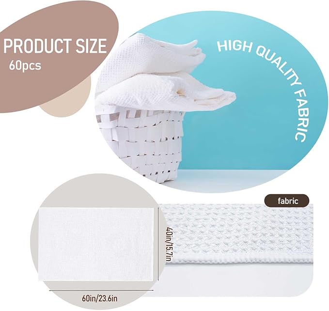 YOUKE OLA 60 Pack Sublimation White Towels Waffle Weave Kitchen Towels Blanks Microfiber Dish Drying Towel for Heat Transfer 16 x 24 Inch