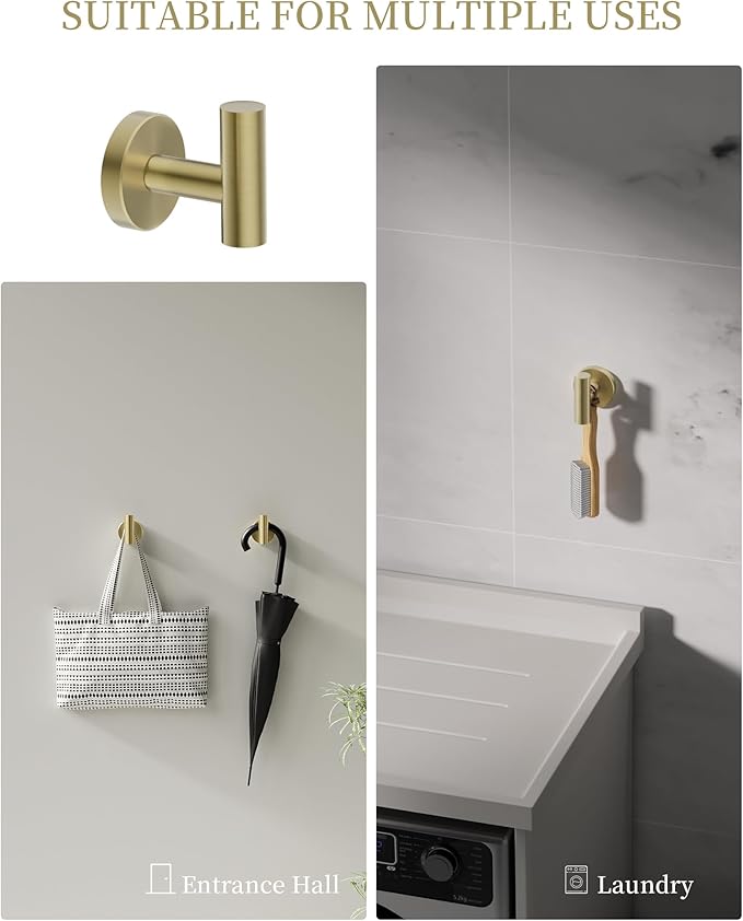 Bathroom Hardware Accessories Set 5 Pieces Brushed Gold 24" SUS 304 Stainless Steel Bath Double Towel Holder Bar Set Towel Rack Combination Wall Mounted for Kitchen, Laundry, Bedroom