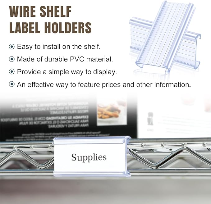 Lenink 30Pcs Wire Shelf Label Holders,Plastic Wire Rack Label Holder,Compatible with Metro 1-1/4in Shelves,Label Area 3in Lx1.25in H (Label Paper Insert Included)