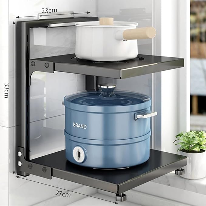 Pots and Pans Organizer for Cabinet Black Adjustable 2 Tier Pot Organizer Rack Under Sink or Floating Shelf Heavy Duty Kitchen Storage Organizers Pot Lid Organizer