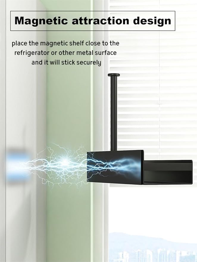 Magnetic Spice Rack with Paper Towel Holder, Kitchen Organizer with Shelf for Fridge, Black Spice Shelf Easy to Install The Side of The Refrigerator, Black Spice Shelf