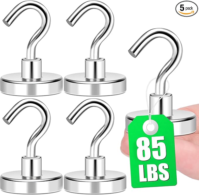 MIKEDE 5 Pack Magnetic Hooks Heavy Duty, 85lbs Strong Magnets with Metal Hooks for Cruise Cabins, Industrial Strength Magnets Hooks Perfect for Hanging Items on Cruise Ships, Refrigerator, Grill