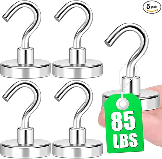 MIKEDE 5 Pack Magnetic Hooks Heavy Duty, 85lbs Strong Magnets with Metal Hooks for Cruise Cabins, Industrial Strength Magnets Hooks Perfect for Hanging Items on Cruise Ships, Refrigerator, Grill