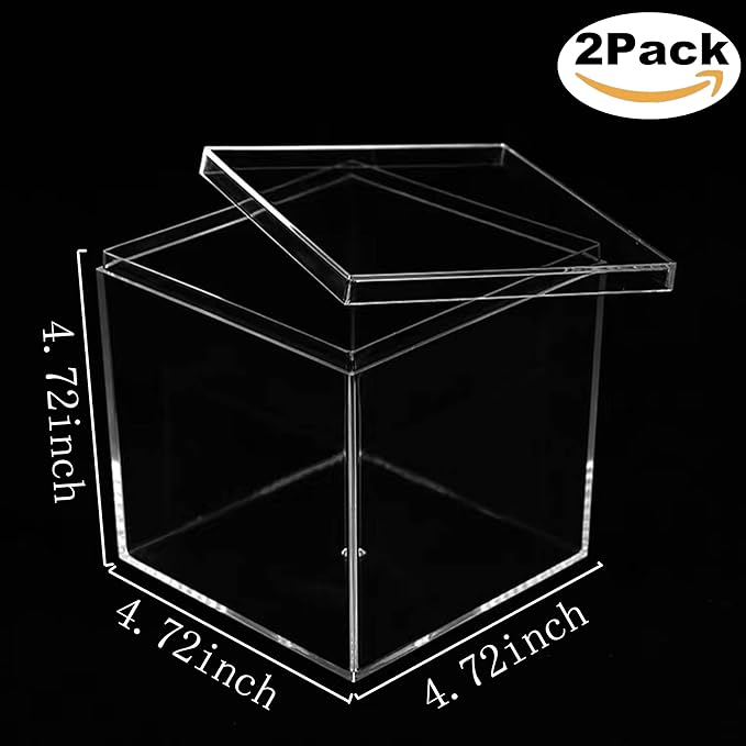 Acrylic Boxes 2 Pieces Clear Boxes with Lid Clear Square Cube Containers Jewelry Storage Boxes for Birthday Valentine's Day Party Favor Candy Pill and Tiny Jewelry