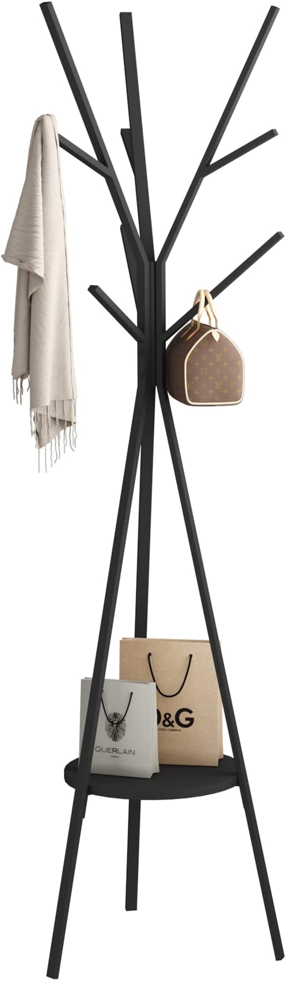 Coat Rack Hat Stand Free Standing Display Hall Tree Metal Hat Hanger Garment Storage Holder with 9 Hooks for Clothes Hats and Scarves in Black,17.72"Wx17.72"Dx70.87"H (Black)