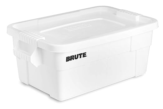 Rubbermaid Commercial Products BRUTE Tote Storage Container with Lid-included, 14-Gallon, White, Reusable Boxes for Moving/Storing in Garage/Basement/Attic/Jobsite/Truck/Camping
