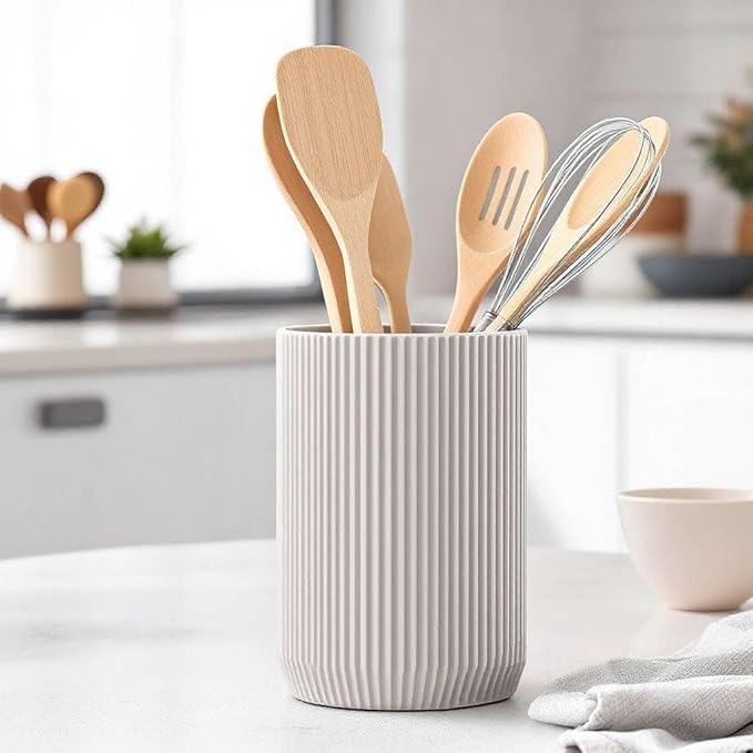 Minimalist Compatible with Kitchen Utensil Holder | Modern Ribbed Countertop Organizer | Elegant Eco Friendly Compatible with Handcrafted Compatible with Kitchen Decor