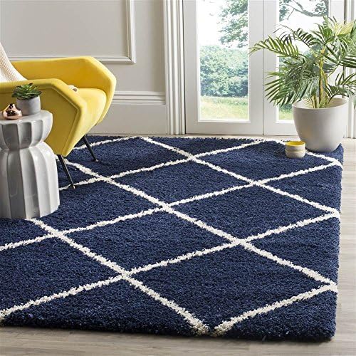 SAFAVIEH Hudson Shag Collection X-Large Area Rug - 11' x 15', Navy & Ivory, Modern Trellis Design, Non-Shedding & Easy Care, 2-inch Thick Ideal for High Traffic Areas in Living Room, Bedroom (SGH281C)