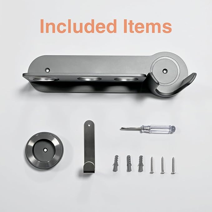 Hair Dryer Holder, Wall-Mounted Blow Dryer Holder, for Dyson Supersonic Nural Attachments, Metal, Gray