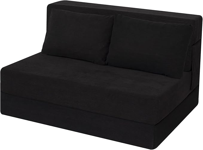 Sofa Bed Foldable Mattress ，Folding Sleeper Sofa Chair Bed Floor Mattress with Pillow for Living Room Home Office (Black-Corduroy, Twin)