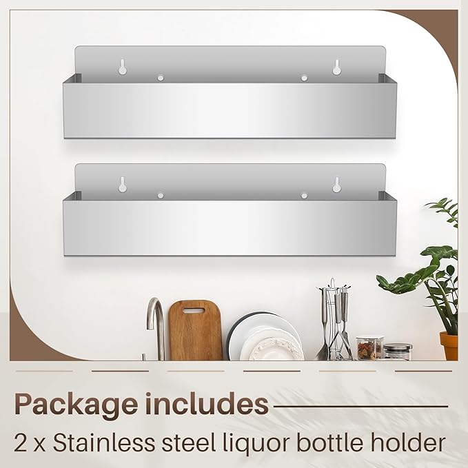2 Pieces 22 Inch Single Speed Rail Stainless Steel Liquor Bottle Holder Wall Mounted Spray Bottle Rack Drink Rail Shelf for Bars, Silver