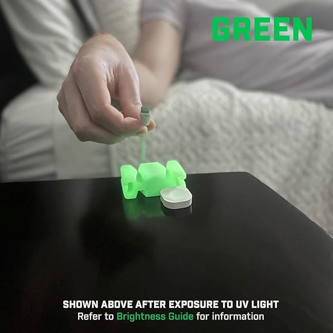 GlowBrick Stocking Stuffers for Adults Cord Management Weighted Cord Holder Cable Wrap Phone Stand - Glow-in-The-Dark Gadget Organizer for Nightstand. Gift for Men, Silicone. 6pk Glowing Green