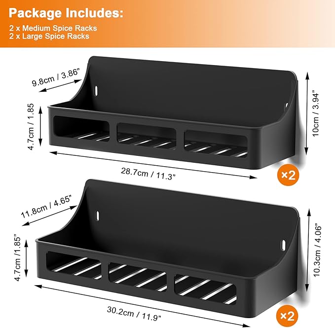 Jewem Magnetic Spice Rack for Refrigerator and Oven, 4 Pack Moveable Magnetic Shelves for Spice Jars, Heavy Duty Seasoning Rack Easy To Install For Kitchen Pantry kitchen organizers and storage