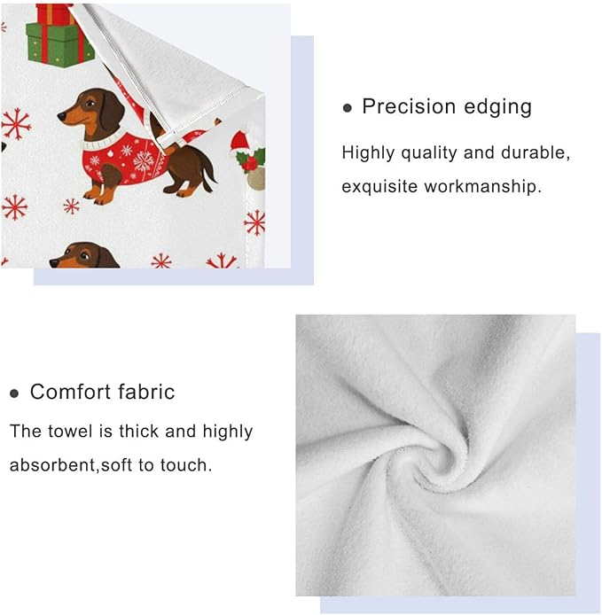 Christmas Winter Towels Set of 3 Dachshund Dog Christmas Snowflakes Bathroom Towel Soft Absorbent Bath Hand Towels Washcloth Guest Towel Sets Xmas Holiday Decor