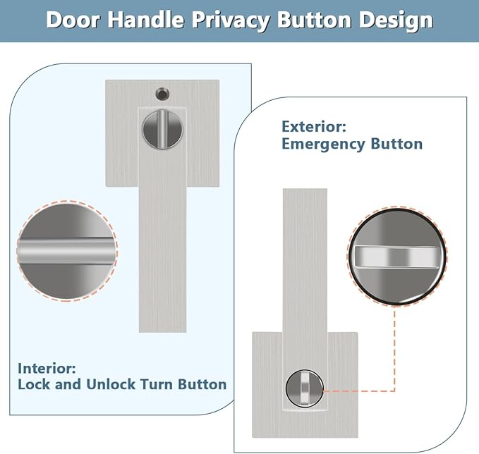 KAMOTA Privacy Door Levers, 8 Pack Satin Nickel Door Handles Bed and Bath Door Locks Interior Keyless Locksets, Left and Right Hand Reversible