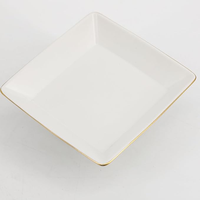 COLLECTIVE HOME - Ceramic Jewelry Tray, Decorative Geometric Jewelry Dish, Luxurious Trinket Tray with High Base, Birthday Mother's Day for Women (Square Matte Gold)