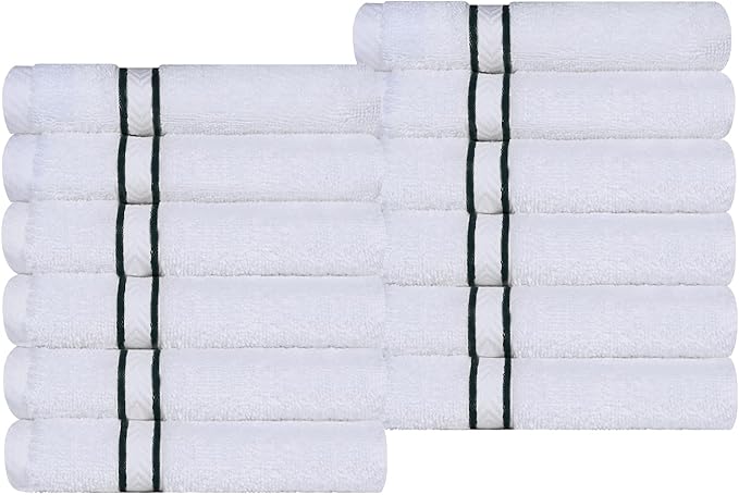 Superior Hotel Turkish Cotton 12 Piece Face Towel Set, Ultra Plush Spa Quality Heavyweight Essentials for Skincare, Thick Absorbent and Soft, Dobby Border, Includes 12 Washcloths, Teal
