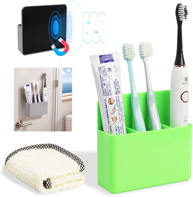 Magnetic Toothbrush Holder for Cruise Ship Cabin – Wall-Mounted Cruise Bathroom Organizer with 2 Removable Dividers & Towel, Cruise Essentials 2025 & Cruise Must Haves for Alaska & Caribbean Cruises