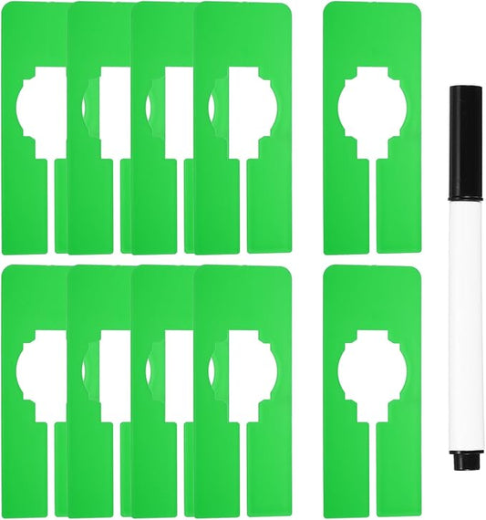 uxcell Clothes Dividers,10 Pack Rectangle Closet Rack Dividers Clothing Rack Size Dividers Blank Labels with Marker Pen Writable & Reusable for Hanging Clothes Sorting Size, Green