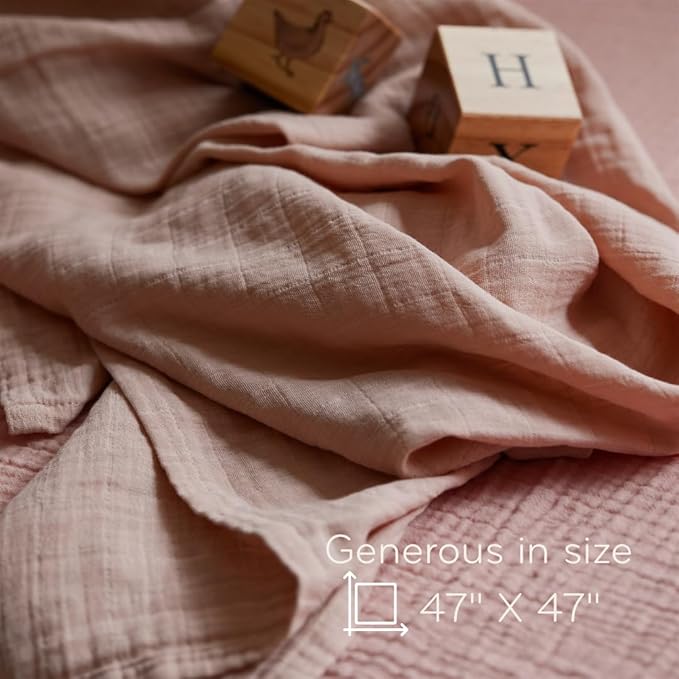 Baby Swaddle – Organic Cotton Muslin Baby Swaddles for Newborns 47” x 47” 2-Pack (Blush/Soft Grey)
