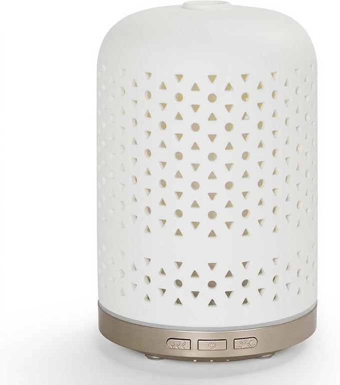 Essential Oil Diffuser - 2.4MHz Ultrasonic Ceramic Diffuser for Home, 120ml, Pulse&Continuous Mist, Bright/Dim/Breathing Lighting, Waterless Auto-Off, Aromatherapy Diffuser with USB Cable