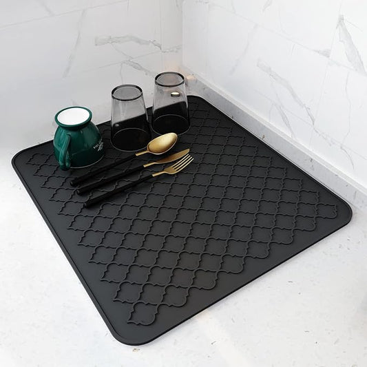 AMOAMI-Dish Drying Mats for Kitchen Counter-Silicone Dish Drying Mat-Kitchen Dish Drying Pad Heat Resistant Mat-Kitchen Gadgets Kitchen Accessories Kitchen Small Appliances(16" x 18", BLACK)