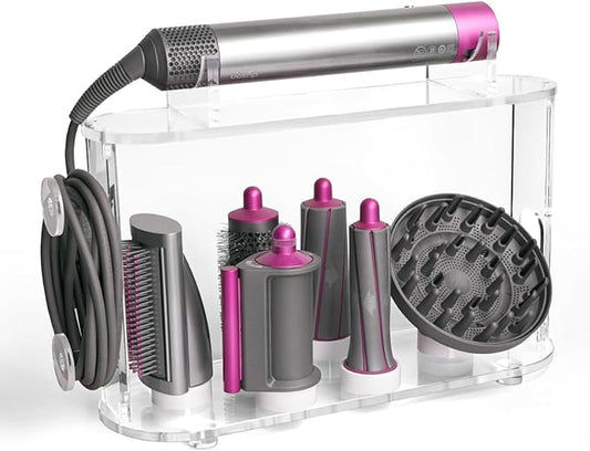 Affogato Storage Holder Compatible with Dyson Airwrap Styler Accessories, Acrylic 6 Holes Countertop Organizer Stand, Desktop Organizer for Storage Long Barrel Attachments for Bathroom