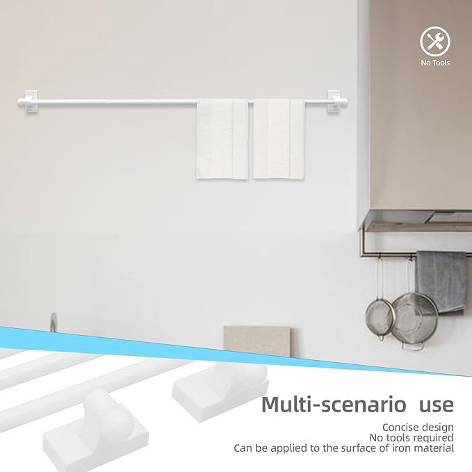 WL.Rocaille Magnetic Curtain Rods Adjustable Magnetic Rods for Metal Appliance, Doors, Windows, 16 to 28 Inch/4 Pack/Easy Installation Toilet Towel Bar, Multi-Useful (White, 4pack)