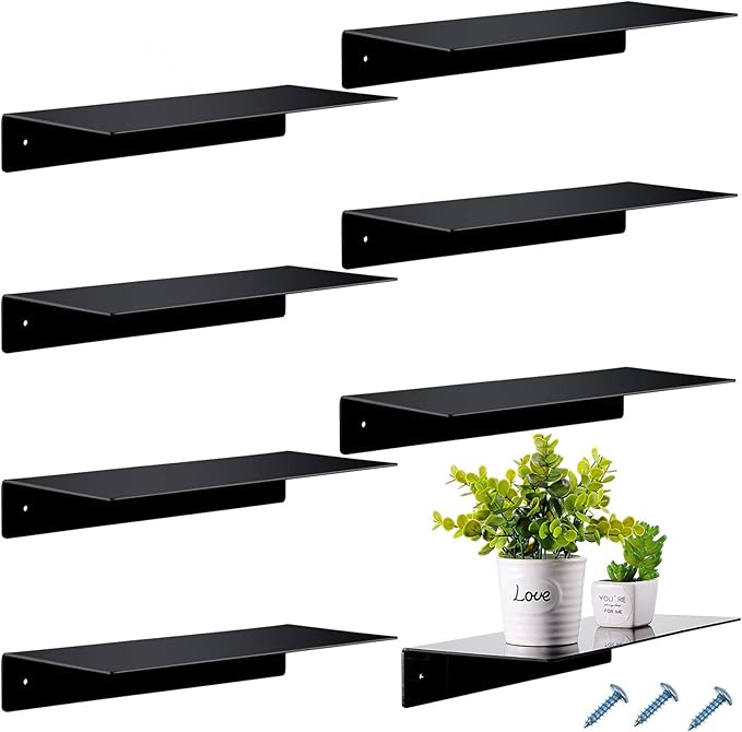 Blulu 8 Pieces Acrylic Floating Shelf, Invisible Wall Mounted Shelf for Book Photo Picture Makeup Record Display in Living Room, Bathroom, Bedroom, Kitchen, Office(Black, 14 x 5 x 2 Inches)