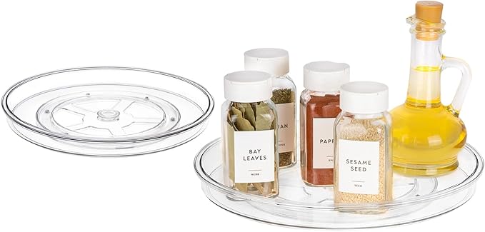 11" Lazy Susan Organizer. 360 Degree Rotating Turntable for Cabinets, Fridge, Pantry, Bathroom, Under Sink Organizing, Vanity, Countertops, Organizer for Spices Clear. 2 Pack