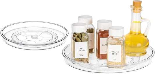 11" Lazy Susan Organizer. 360 Degree Rotating Turntable for Cabinets, Fridge, Pantry, Bathroom, Under Sink Organizing, Vanity, Countertops, Organizer for Spices Clear. 2 Pack