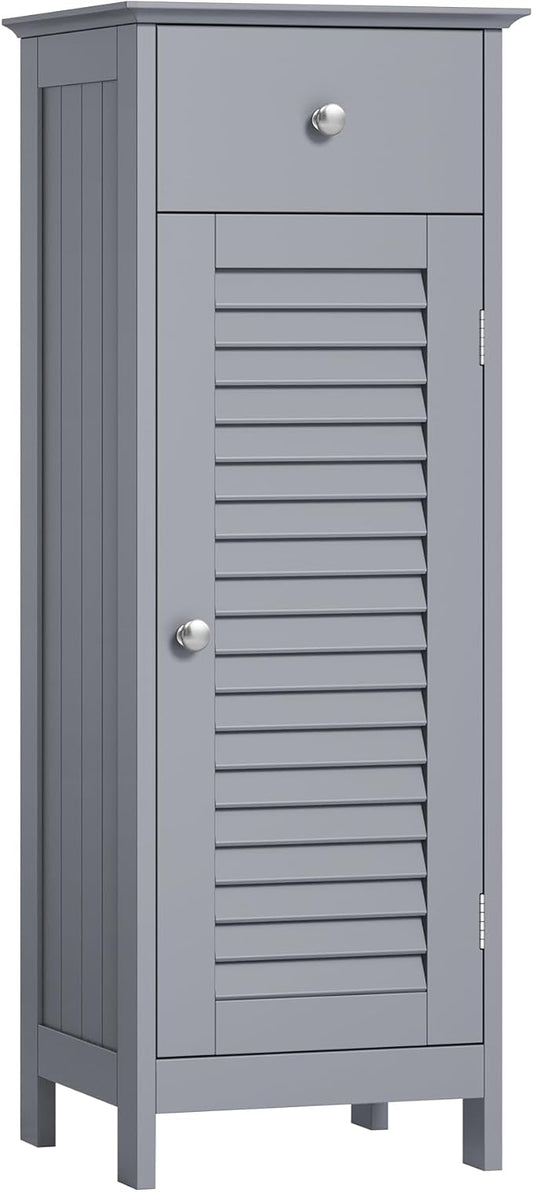 VASAGLE Storage Cabinet, Small Slim Floor Cabinet with Drawer and Shutter Door, for Living Room, Bathroom, 11.8 x 12.6 x 34.3 Inches, Dove Gray UBBC043G02