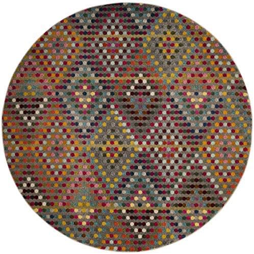 SAFAVIEH Monaco Collection Area Rug - 6'7" Round, Multi & Beige, Boho Diamond Design, Non-Shedding & Easy Care, Ideal for High Traffic Areas in Living Room, Bedroom (MNC204F)