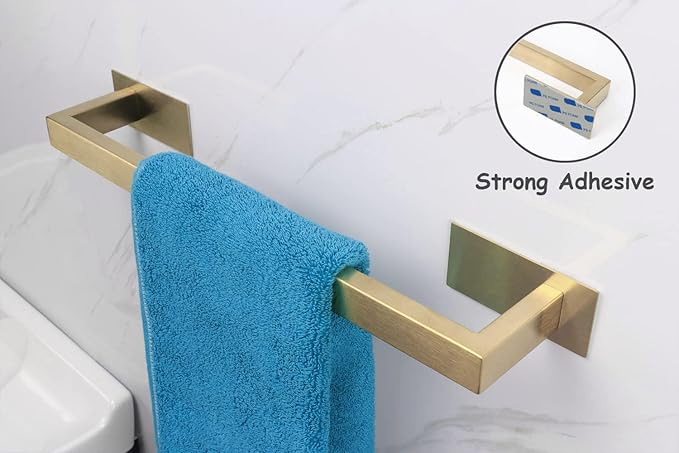 Bathroom Towel Bar Self Adhesive, No Drilling Towel Rack Easy to Install,Hand Towel Holder Made of Premium Stainless Steel Sticky on Hand Towel Hanger for Kitchen, Toilet.(16IN, Gold)