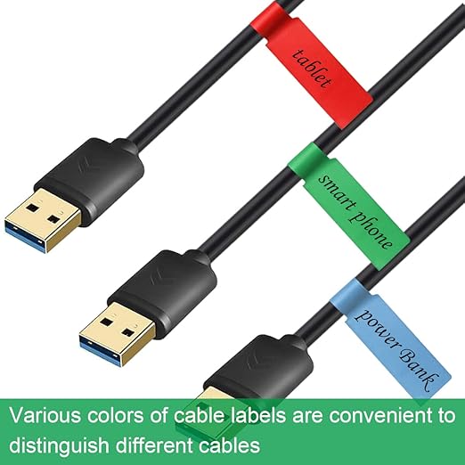 Cable Labels Tags, 300 PCS 10 Colors Cord Labels Wire Labels Waterproof Labeling Wire for Cable Management, Self Adhesive Wire Labels Tags Printable for Laser Printer and Identification