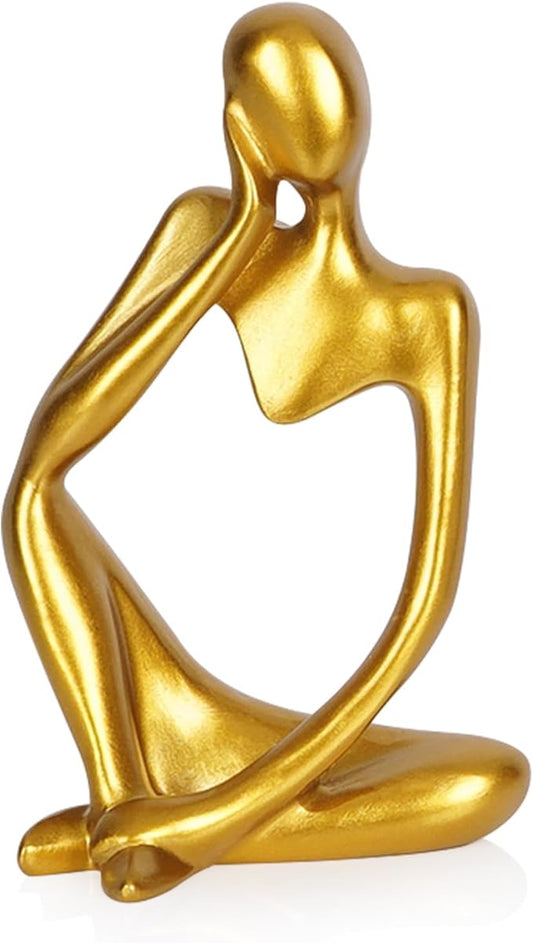 Sandstone Resin Thinker Style Abstract Sculpture Statue Collectible Figurines Home Office Bookshelf Desktop Decor (Small Gold, Left)