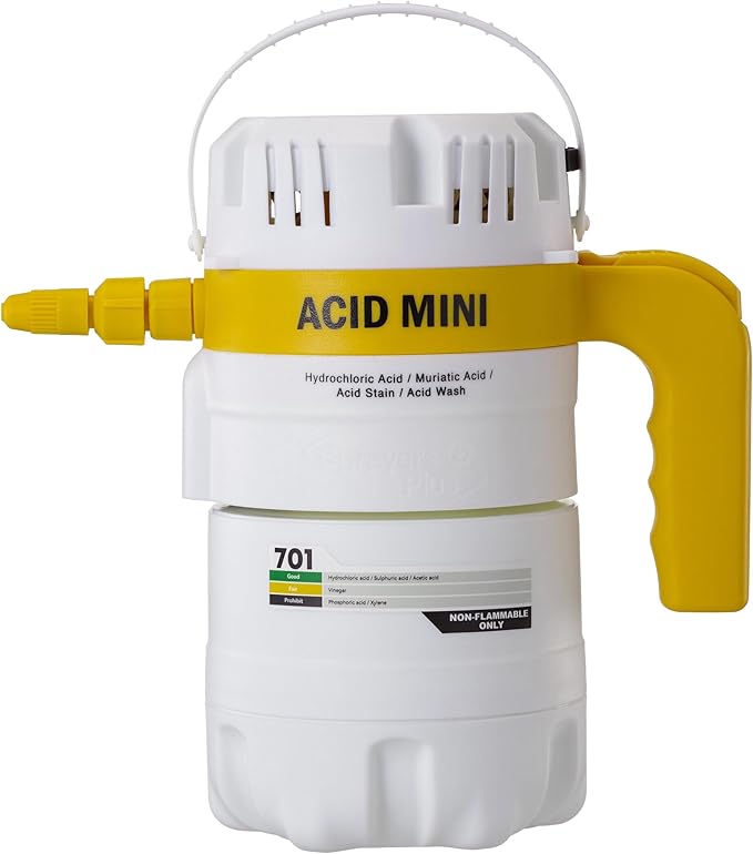 Sprayers Plus 701 Acid Mini Effortless Sprayer, Portable Lightwight 1.2L Battery Powered Chemical Resistant Sprayer,Nitrile Seals, Rechargeable via USB-C, for Acid Pool Washing