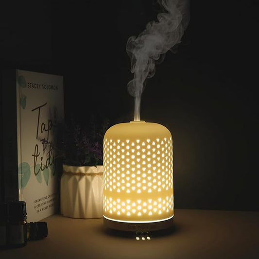 Essential Oil Diffuser - 2.4MHz Ultrasonic Ceramic Diffuser for Home, 120ml, Pulse&Continuous Mist, Bright/Dim/Breathing Lighting, Waterless Auto-Off, Aromatherapy Diffuser with USB Cable