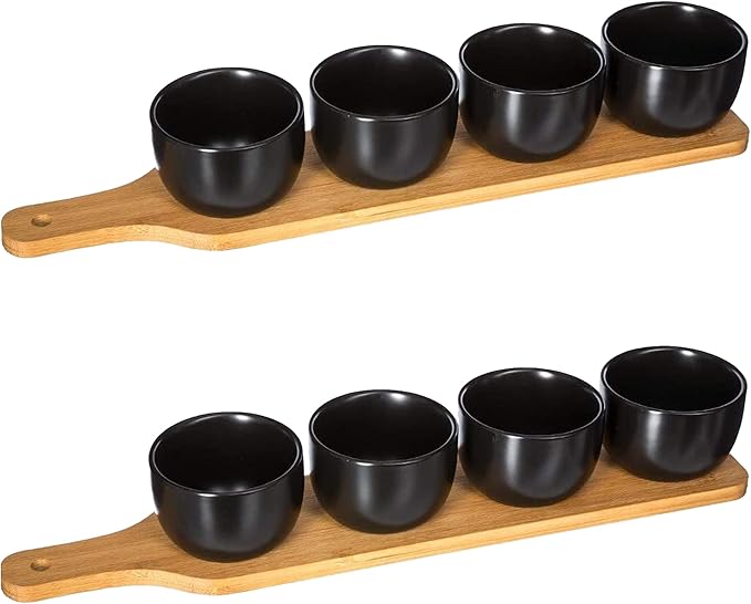 WELL HOME MOBILIARIO & DECORACIÓN 2 x Set of 5 Pieces Black with Bamboo Boards and Vases in Canvas