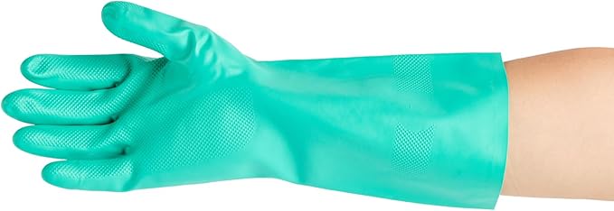 Green Cleaning Gloves 10 Pairs 15 Mil Thick Large Heavy-Duty Nitrile Gloves With Long Cuff No-Latex Flock Lining For Use In Hospitals, Laboratories, Kitchens and Households